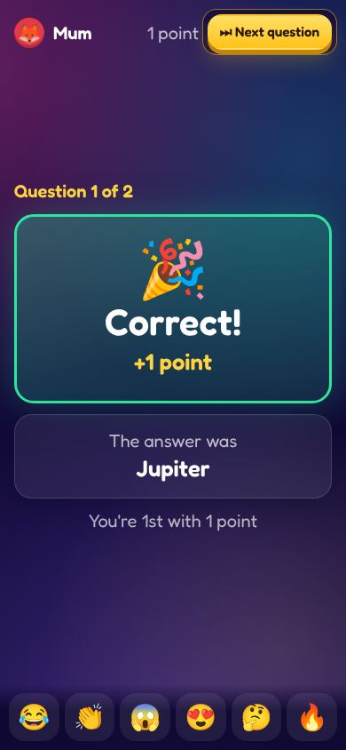 A phone showing a correct answer